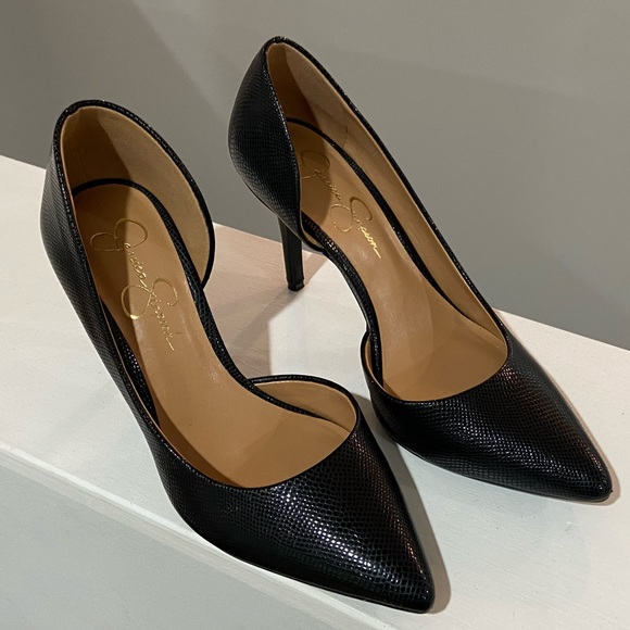 Jessica Simpson Pumps | Black Snake Skin Embossed Patent Leather - Picture 2 of 5
